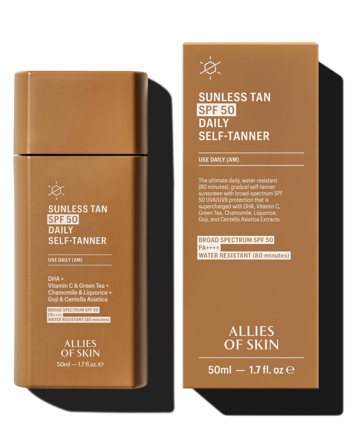 Allies of Skin SPF50 pour le visage, teinte-progressive pour un teint naturel.