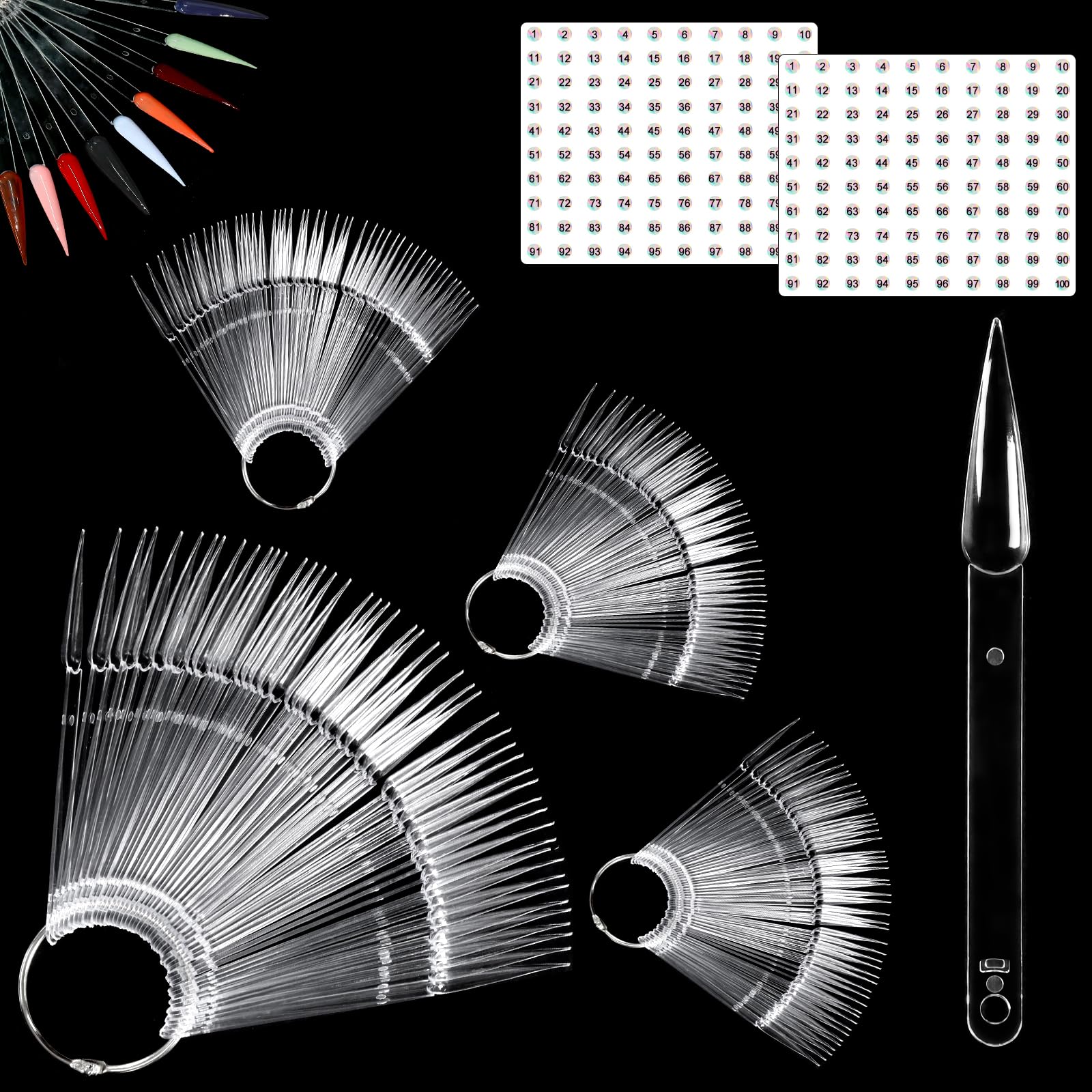 Ensemble Allstarry d’échantillons d’ongles transparents avec anneaux pour organiser les couleurs.
