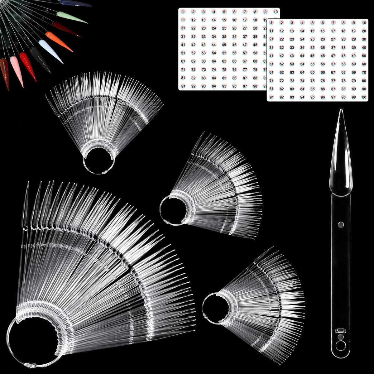 Ensemble Allstarry d’échantillons d’ongles transparents avec anneaux pour organiser les couleurs.
