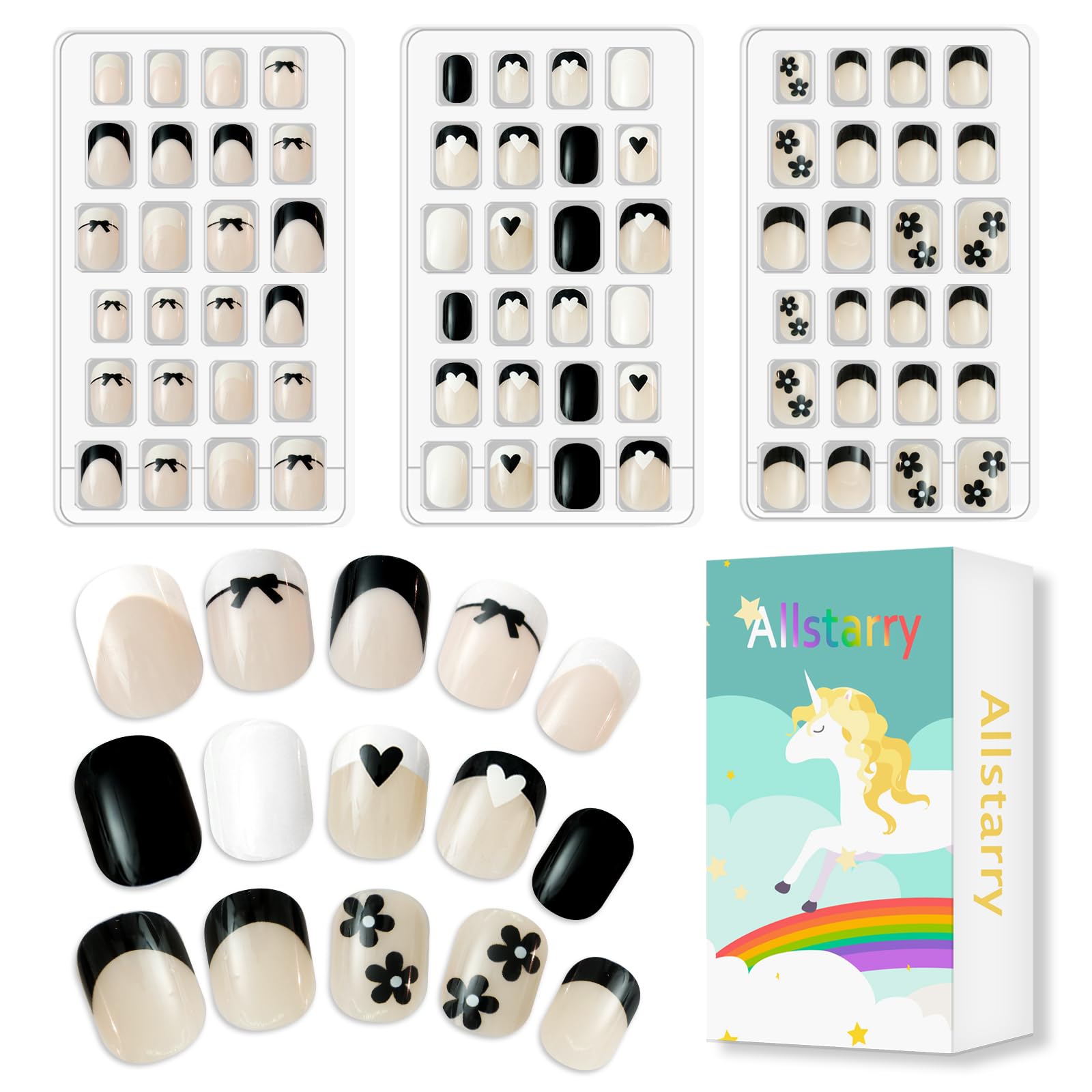 Allstarry ensemble 72 pièces ongles adhésifs pour enfants, rapide à poser.