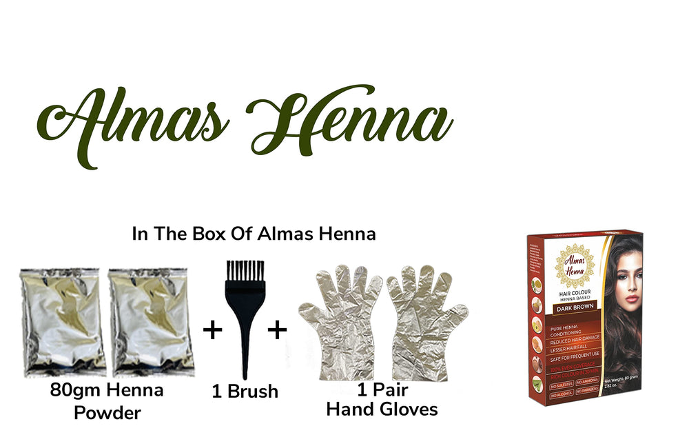 Almas Henna: soin et couleur en un usage, cheveux plus souples et forts.