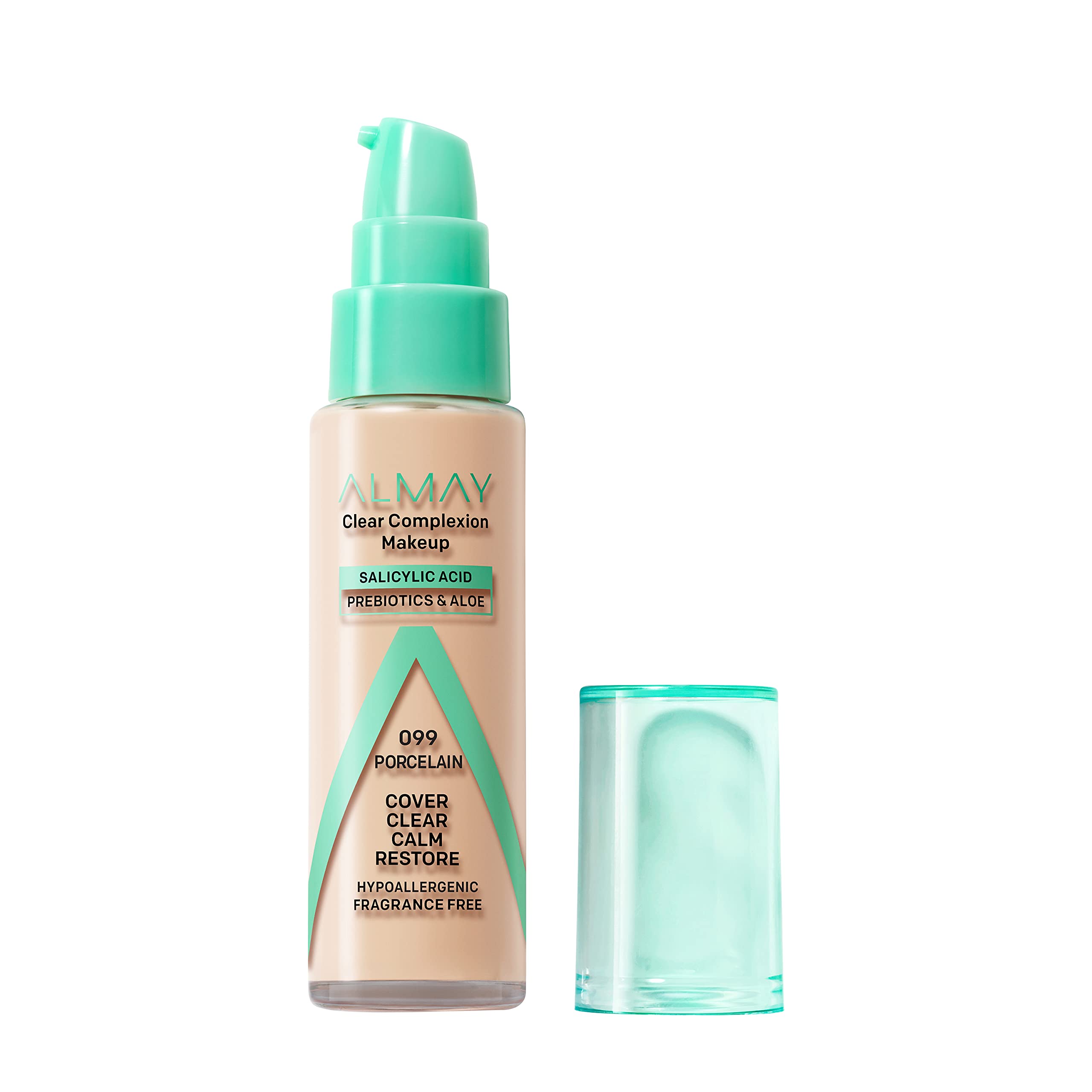 Almay Clear Complexion Foundation bottle in porcelain shade for sensitive skin balance