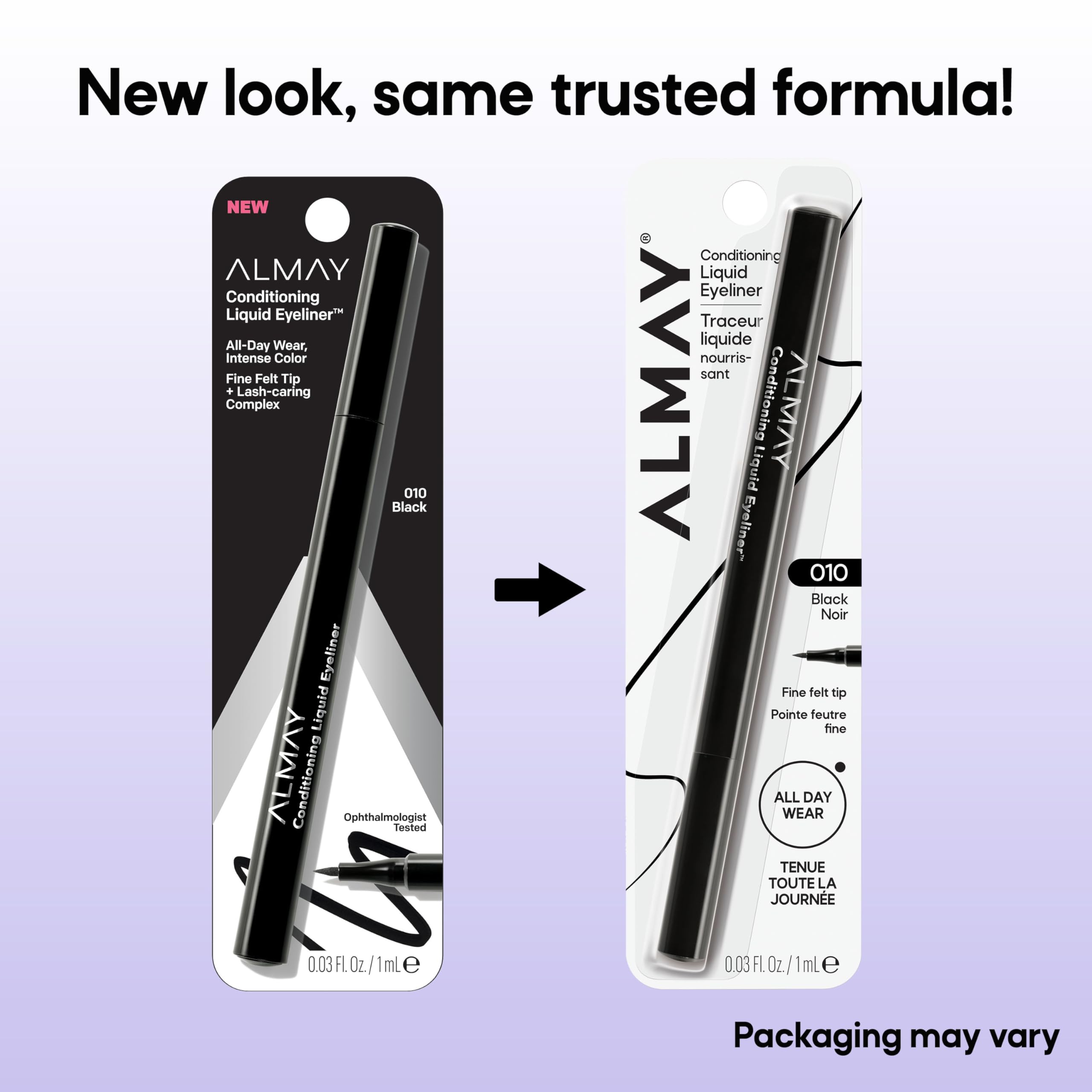 Almay Eyeliner Liquide – complexe conditionneur hydrate les cils pendant l’application.