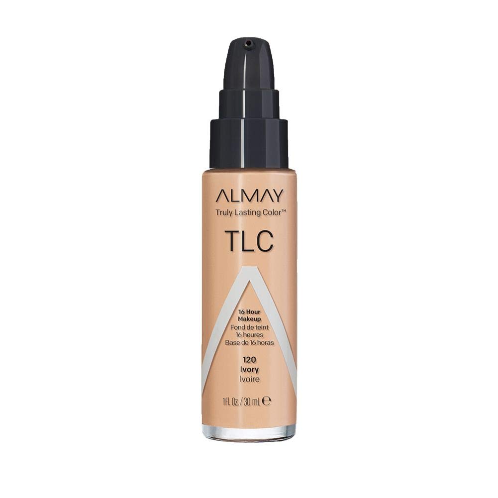 Almay fond de teint liquide – bouteille-pompe, tenue longue durée face chaleur et humidité.