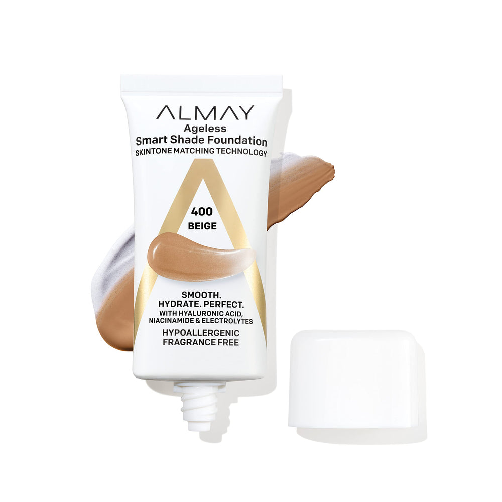 Almay Smart Shade Foundation bouteille-pour, teinte adaptable et fini naturel.