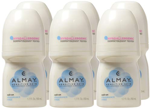 Almay roll-on avec bille sans parfum en action sur peau sensible.