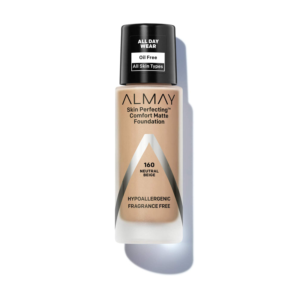 Almay Skin Perfecting Comfort Matte, flacon: texture légère et fini mat durable.