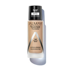 Almay Skin Perfecting Comfort Matte, flacon: texture légère et fini mat durable.