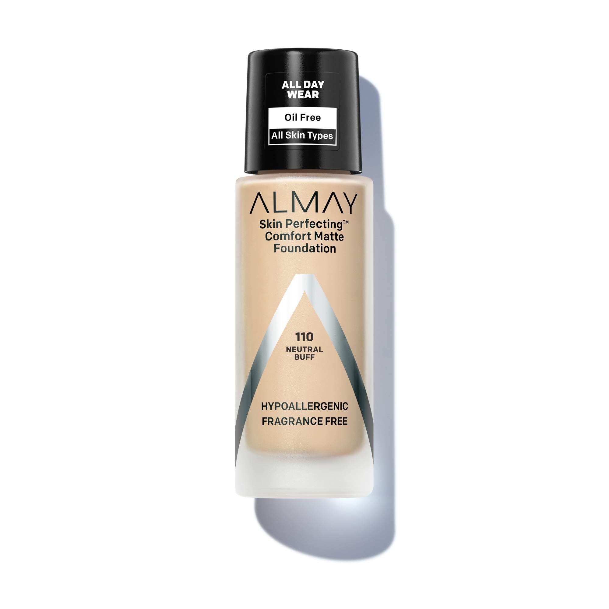 Almay Skin Perfecting Comfort Matte Foundation en flacon: couvrance légère et durable.
