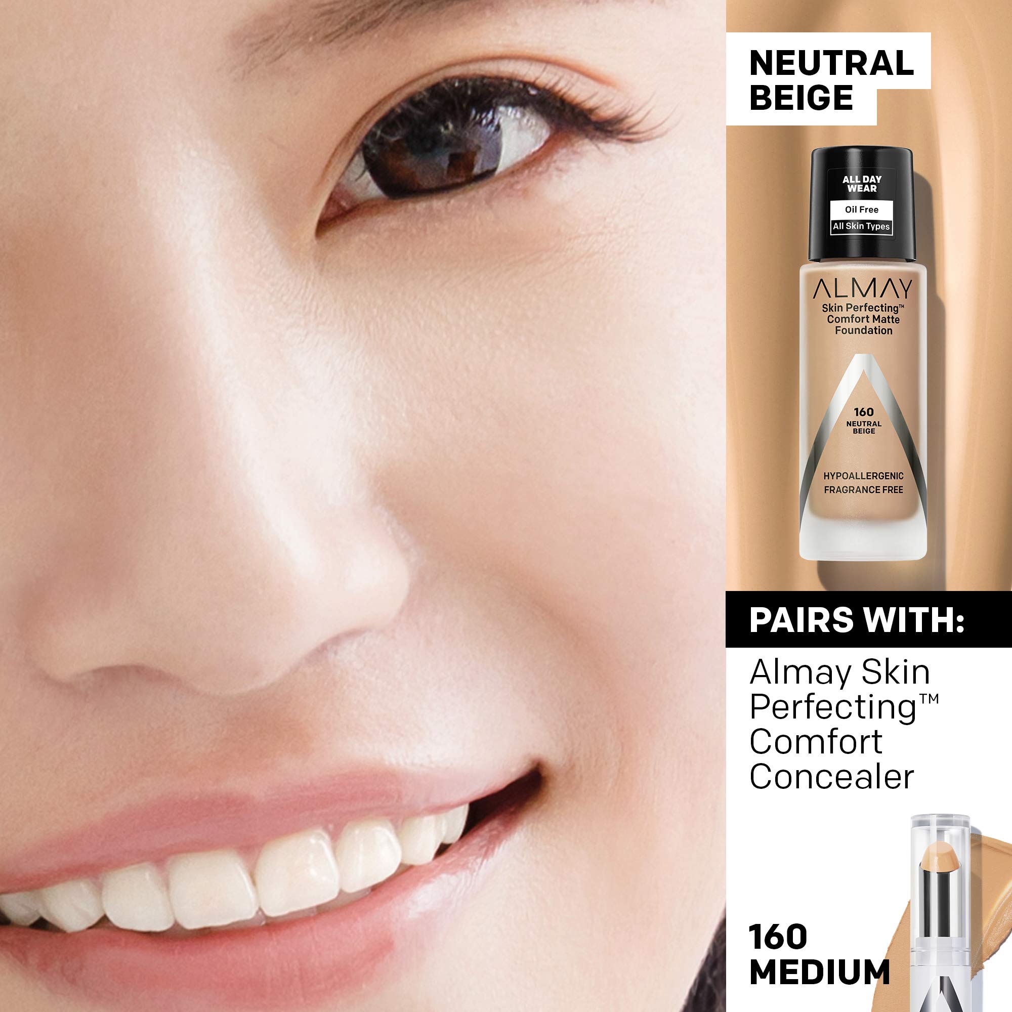 Hypoallergenique et dermatologiquement testé, Almay Comfort Matte convient aux peaux sensibles.