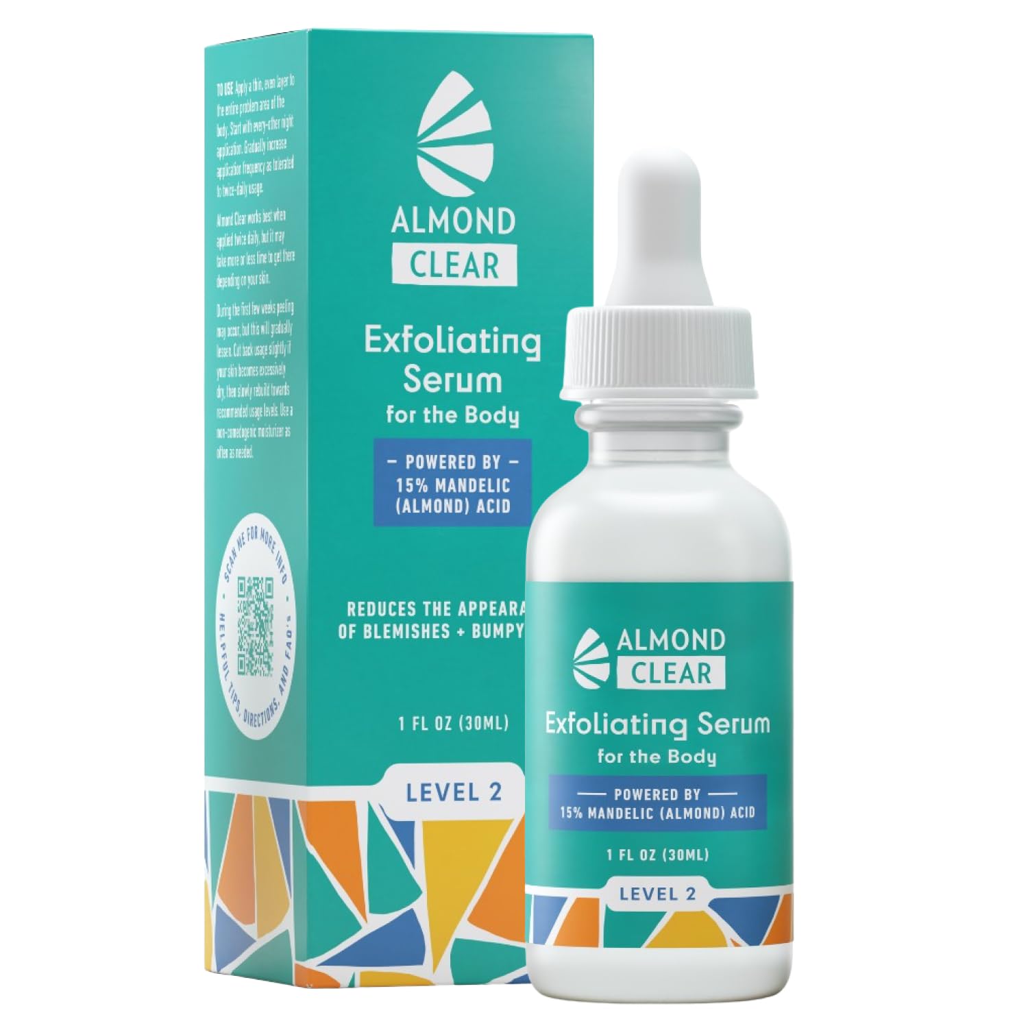 Almond Clear Sérum Corps – flacon visible et pratique pour l’apparence des imperfections.
