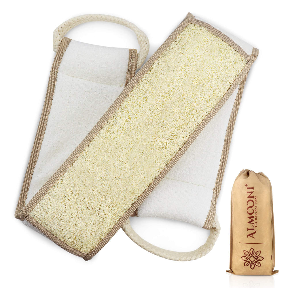 ALMOONI loofah dos naturel avec manche robuste, accès facile pour atteindre le dos.
