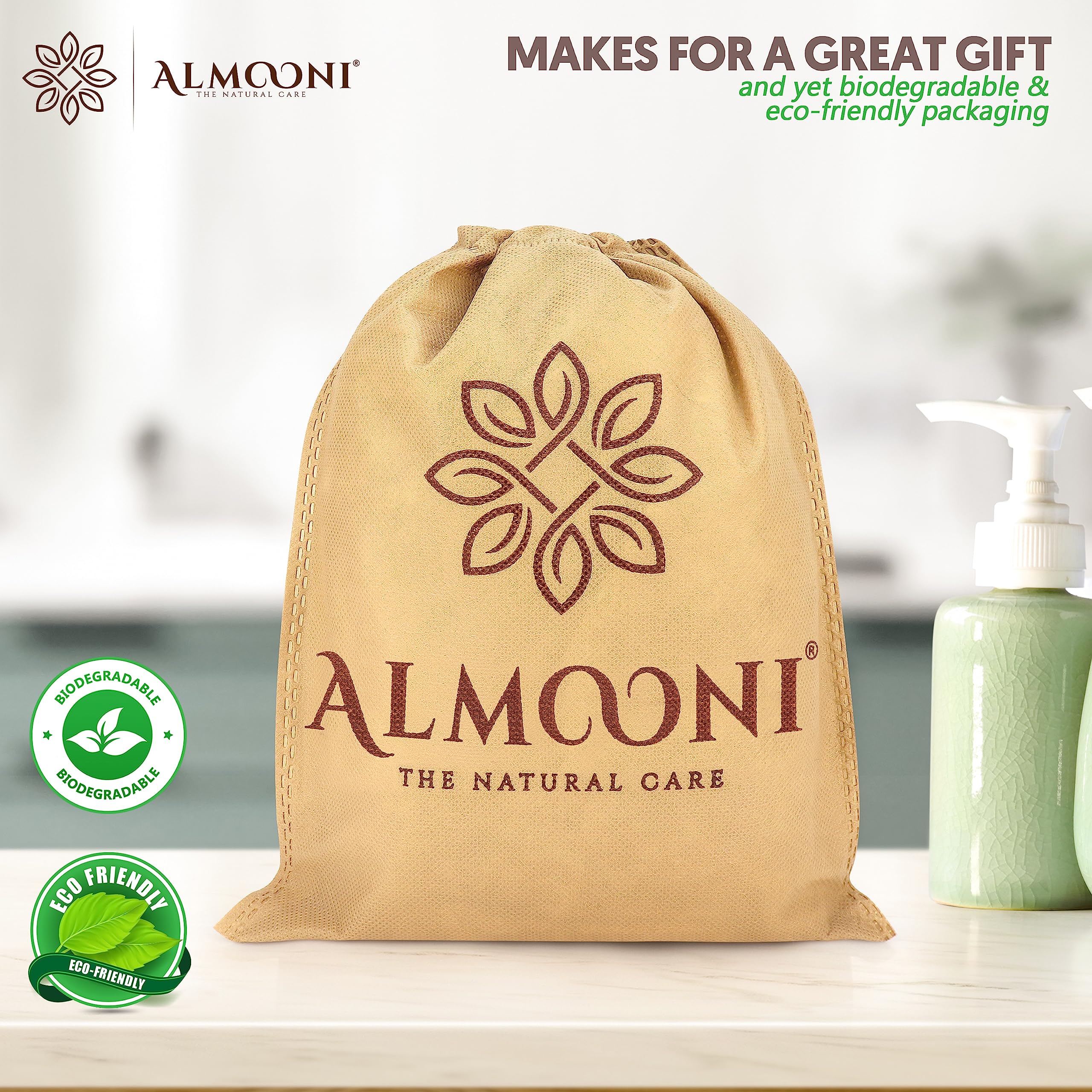 ALMOONI emballage cadeau biodégradable avec pochette réutilisable.