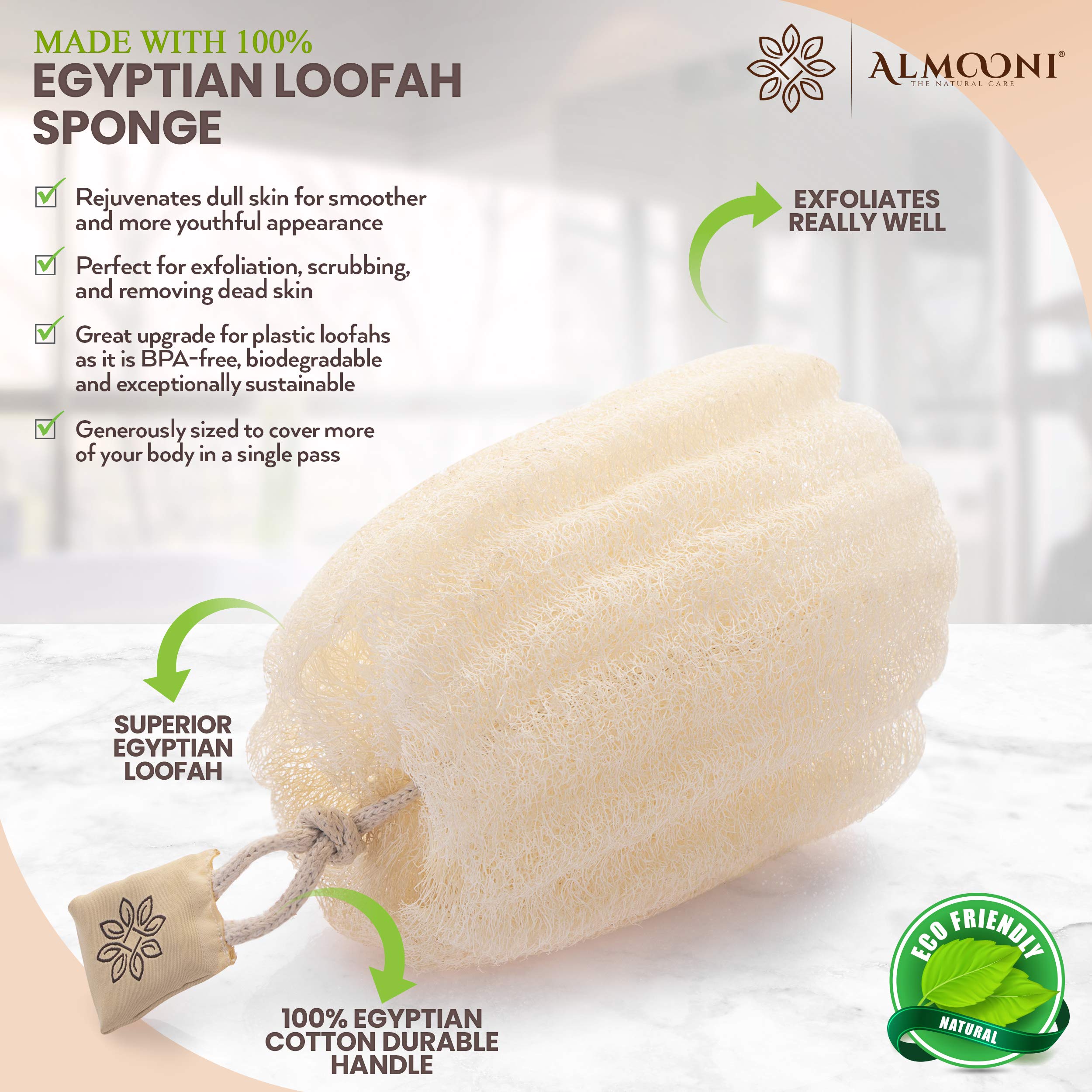 ALMOONI ensemble triple loofah, pratique pour une routine spa à domicile.