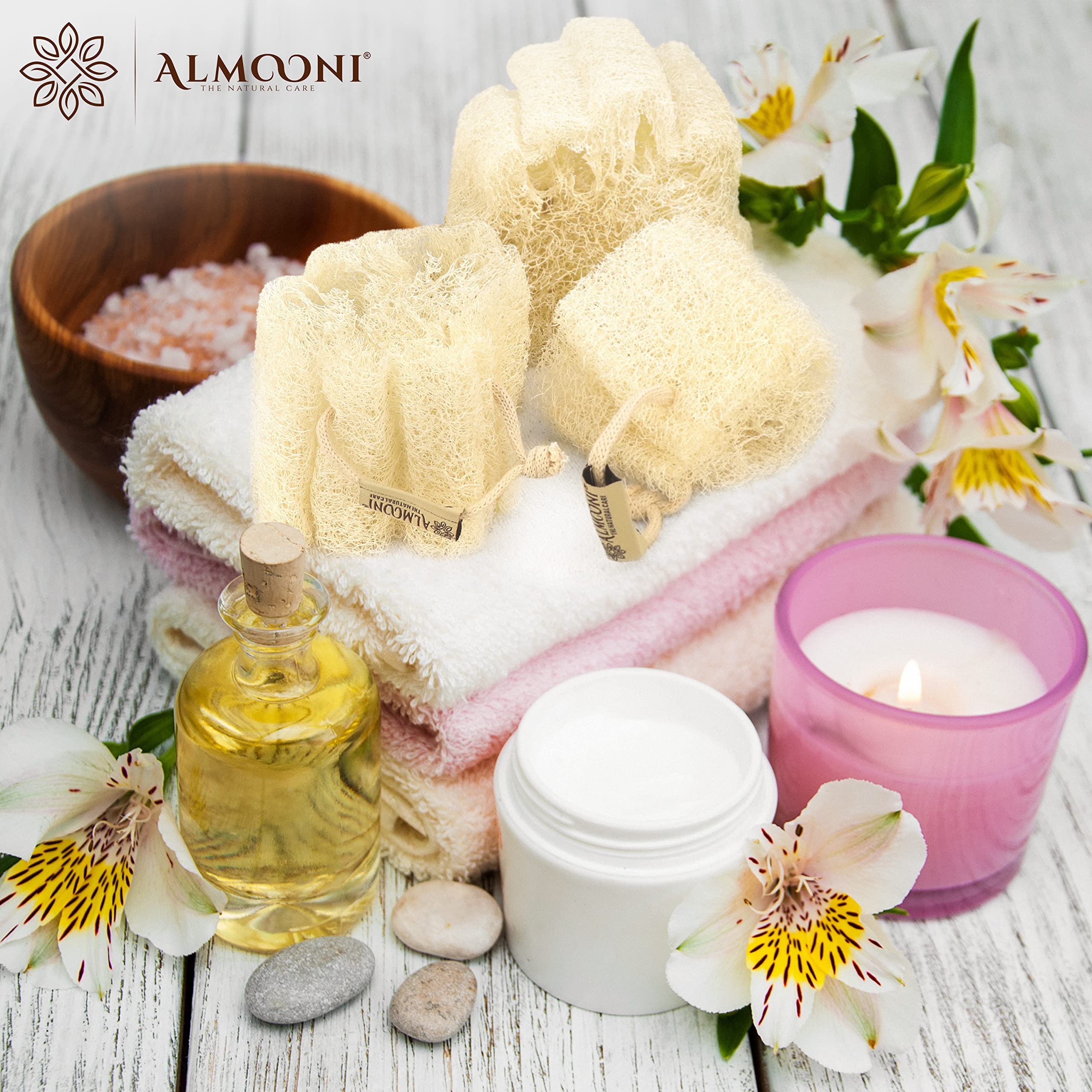 ALMOONI Loofah sans colorant – écologique et sûr pour la peau.