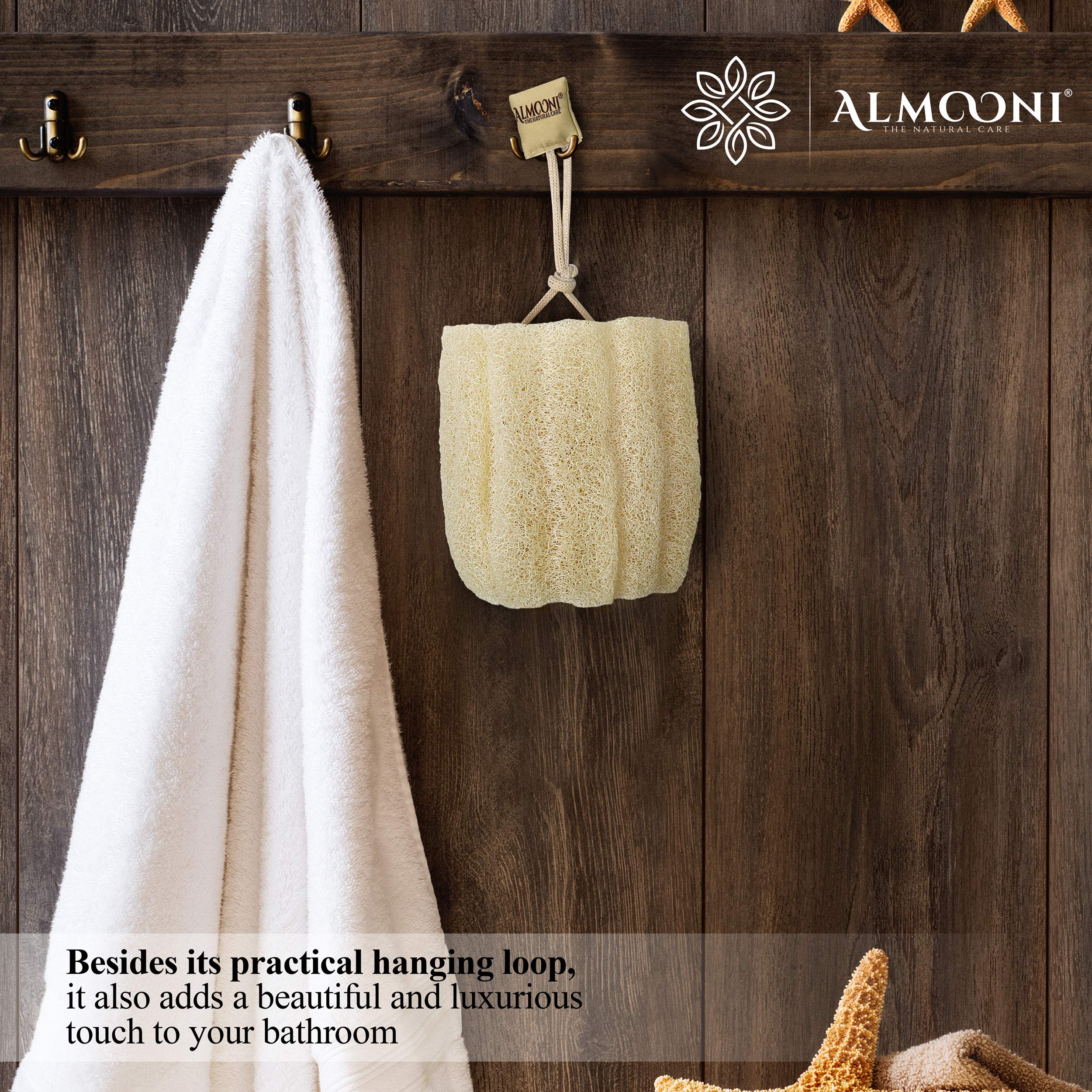 ALMOONI loofah, sensation de fraîcheur et peau plus lisse après usage.