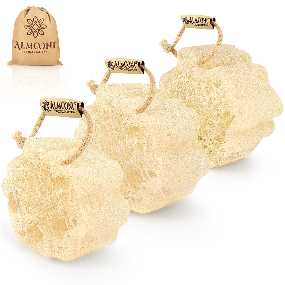 ALMOONI Mini Loofah naturel – ensemble, exfoliation douce pour peau plus lisse.