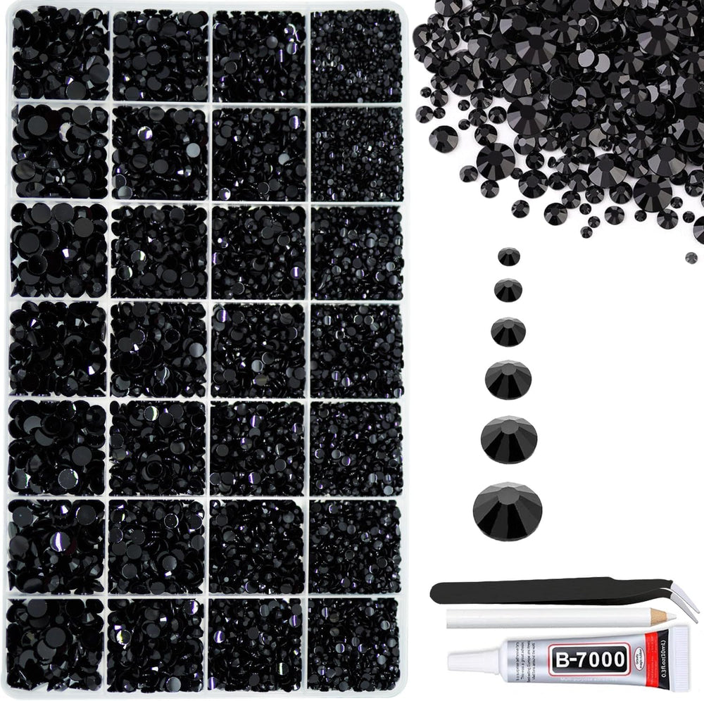 Boîte ALOCIAM avec 28 grilles et strass noirs brillants pour bedazzling.