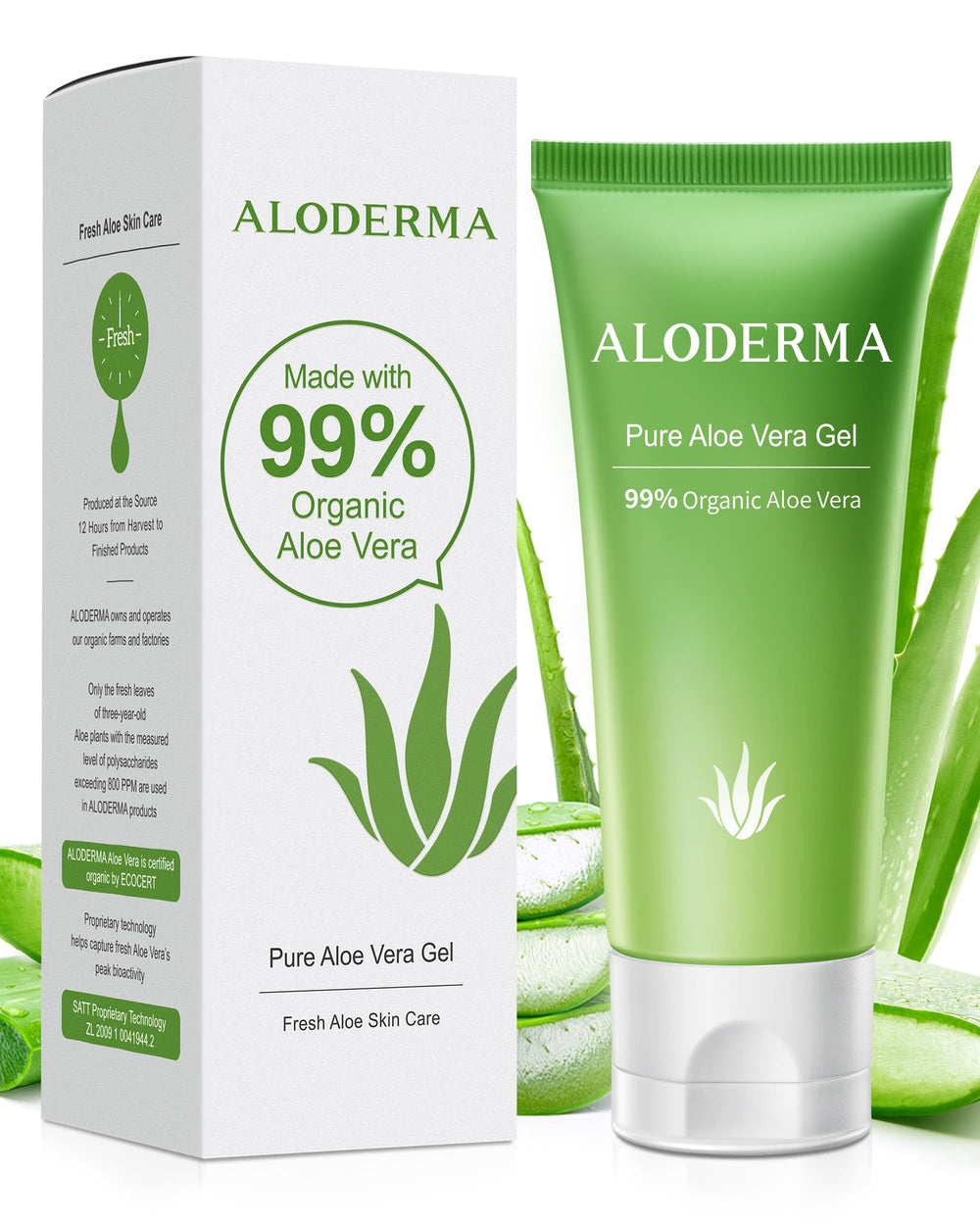 Aloderma gel Aloe Vera visage en tube bio pour une hydratation douce.