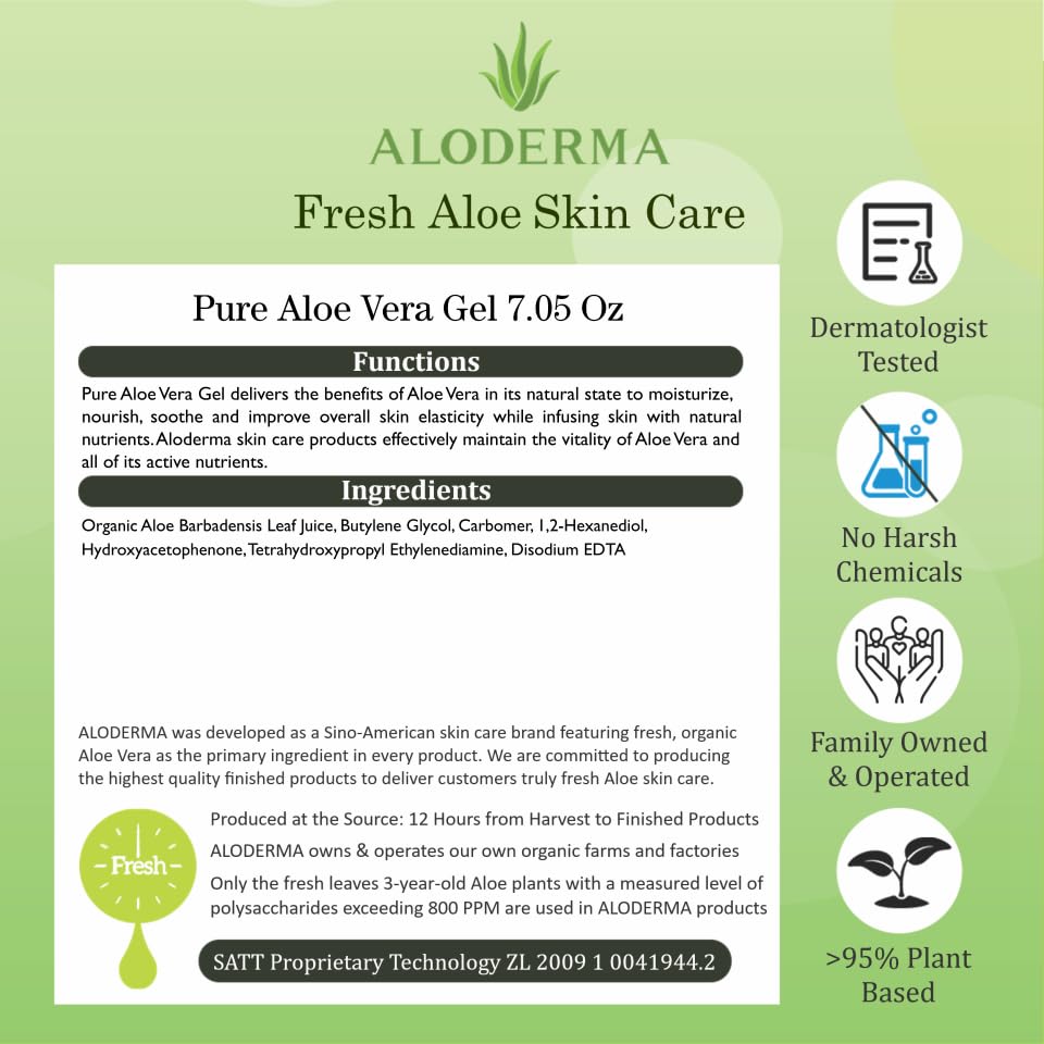 Gel Aloe Aloderma pour cheveux, hydratation légère et revitalisante.