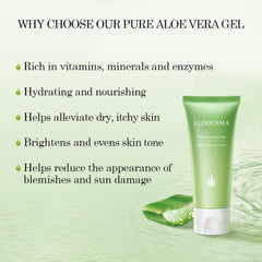 Texture gel clair d’Aloderma Aloe Vera 99% pour visage et corps.