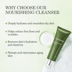 Aloderma mousse-nettoyante legere purifie sans dessécher pour une peau rafraîchie.