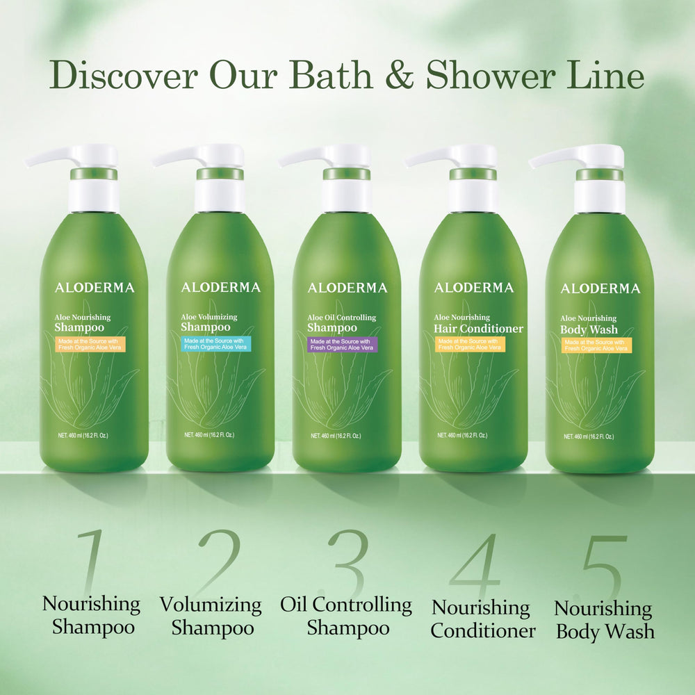 Cheveux souples et brillants avec le shampooing Aloderma Aloe Nourrissant
