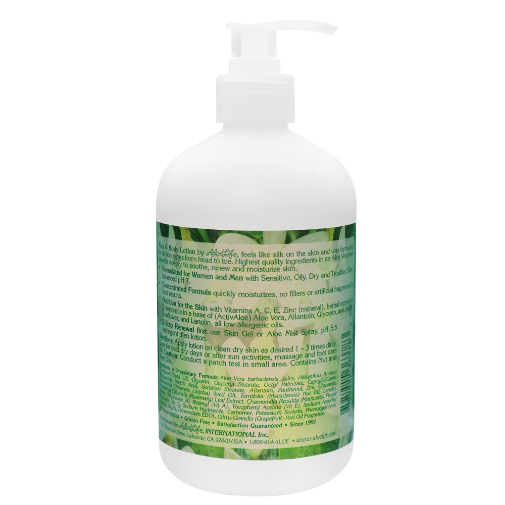 Flacon Aloe Life – lotion au pamplemousse, parfum frais et agréable.