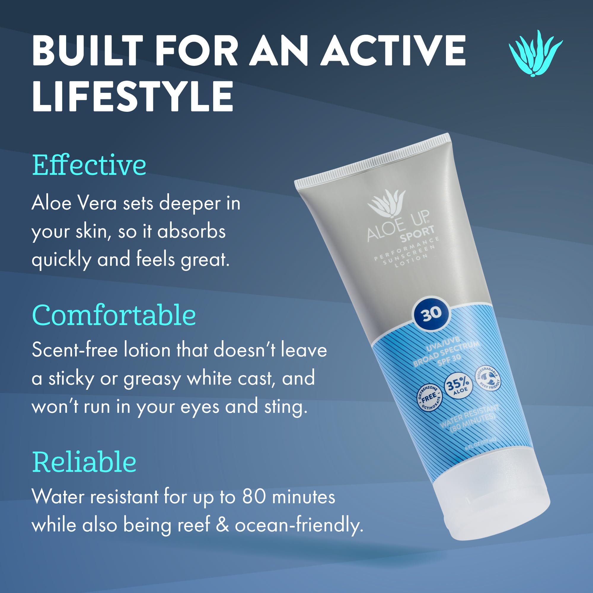 Aloe Up-lotion solaire sport emballage pratique et recyclable.