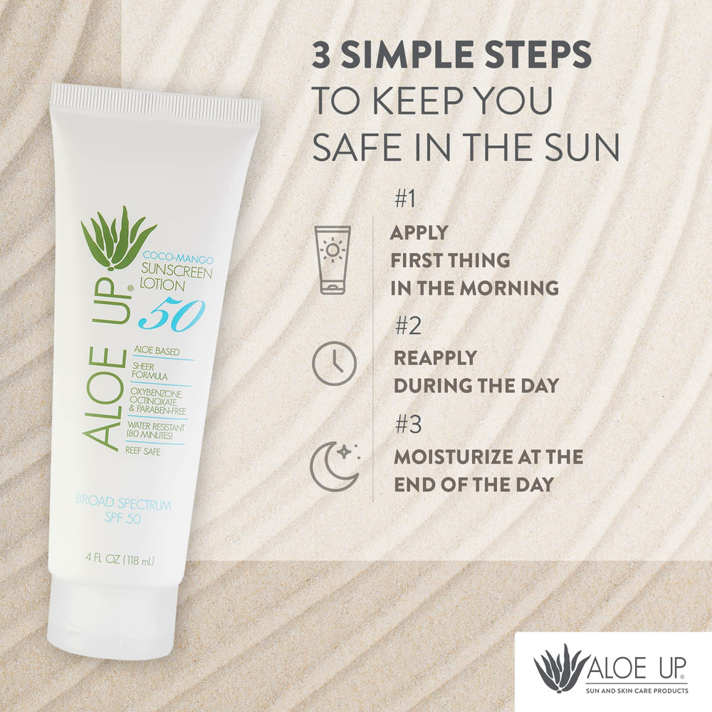 Aloe Up SPF50, respectueux des récifs et sans cruauté animale.
