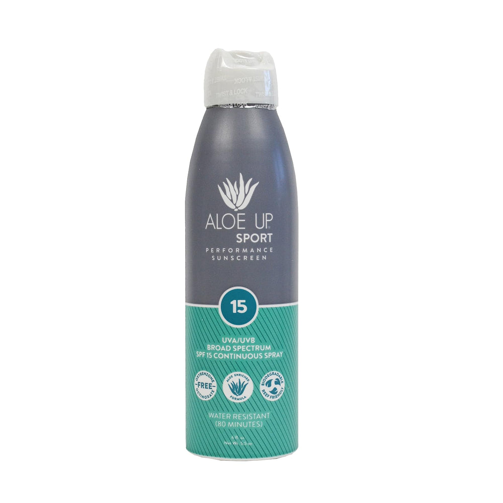 ALOE UP Sport Spray SPF15 — bouteille prête pour l'extérieur et protection UV rapide.