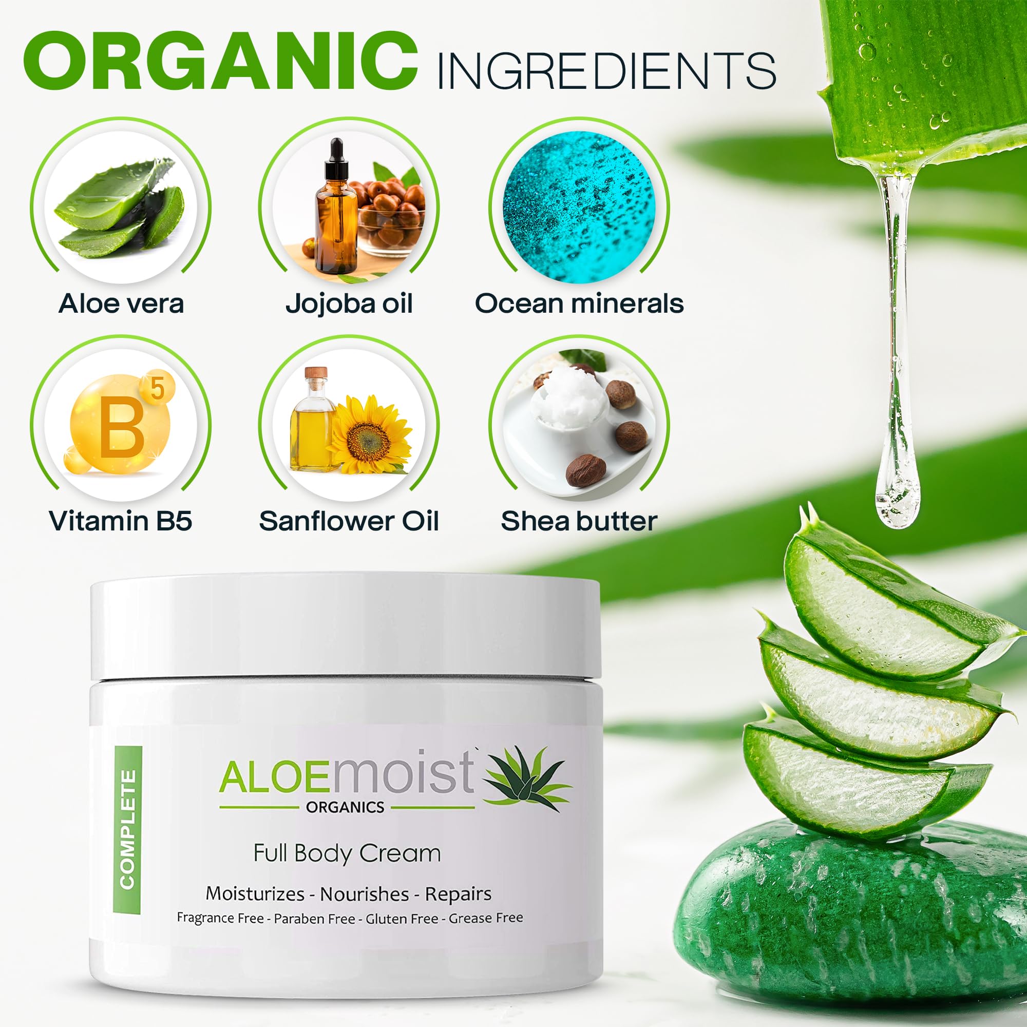 Ingrédients naturels et bio d AloeMoist mis en avant
