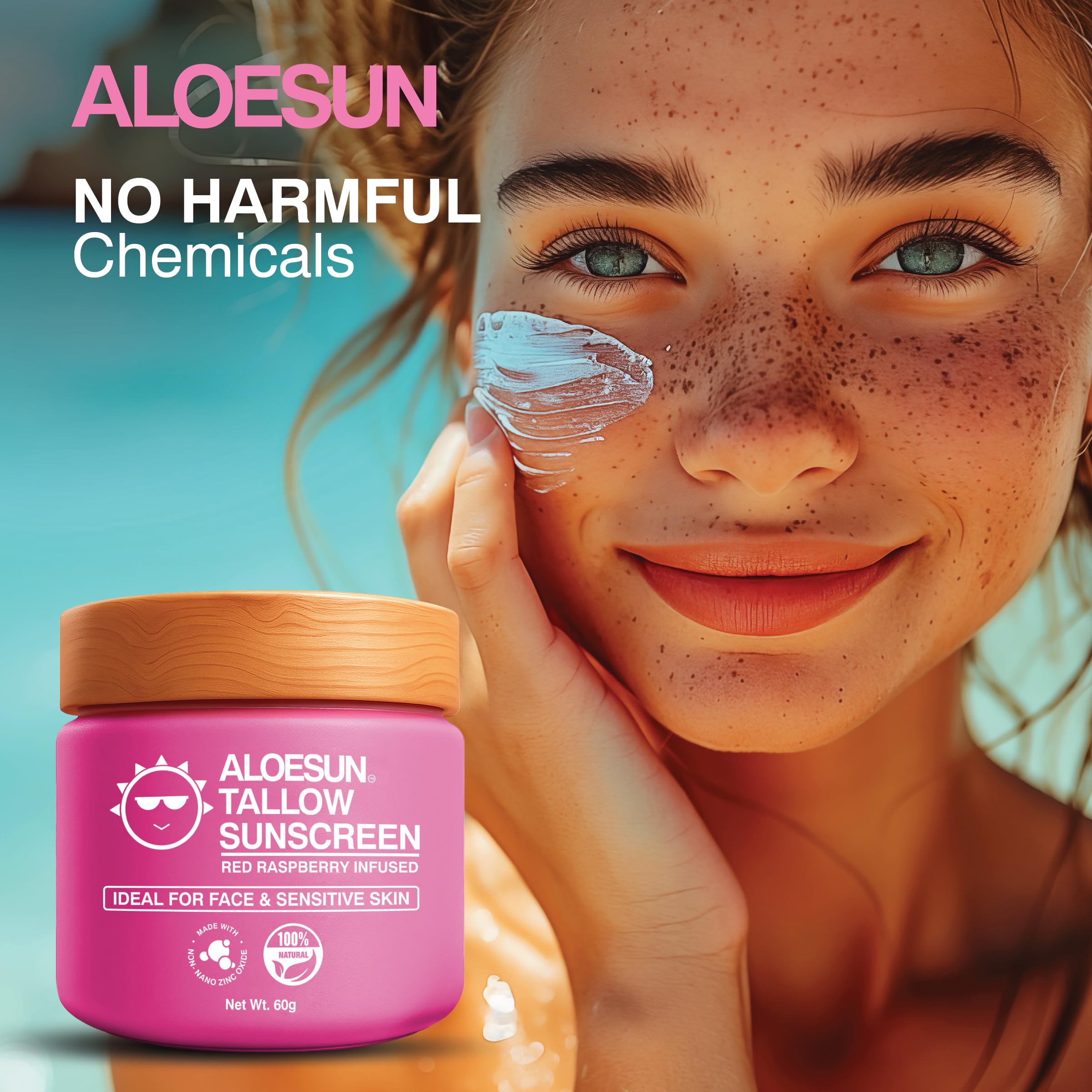 ALOESUN texture légère et absorption rapide sans fini gras.