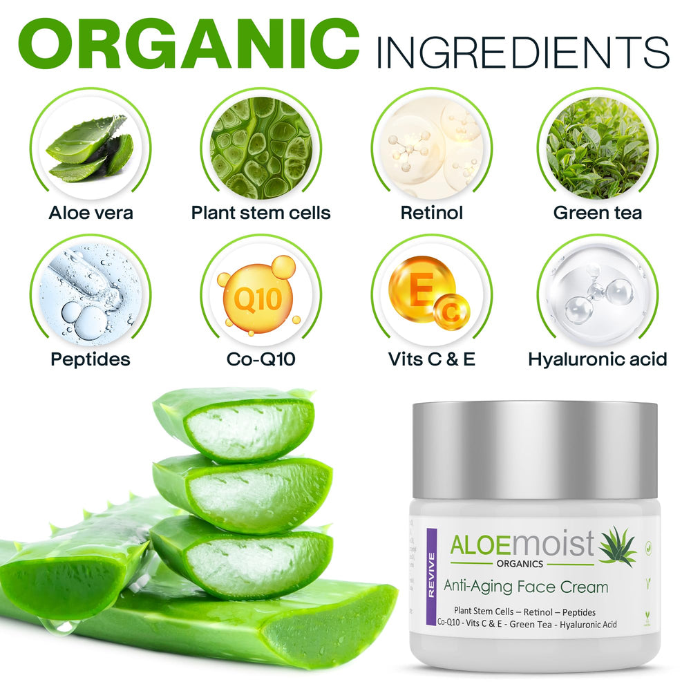 Ingrédients organiques AloeMoist Revive aloé vera et jojoba nourrissent la peau.