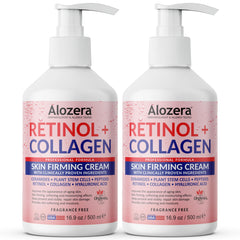 Lotion Alozera dans sa bouteille, formule retinol et collagène pour une fermeté potentielle.