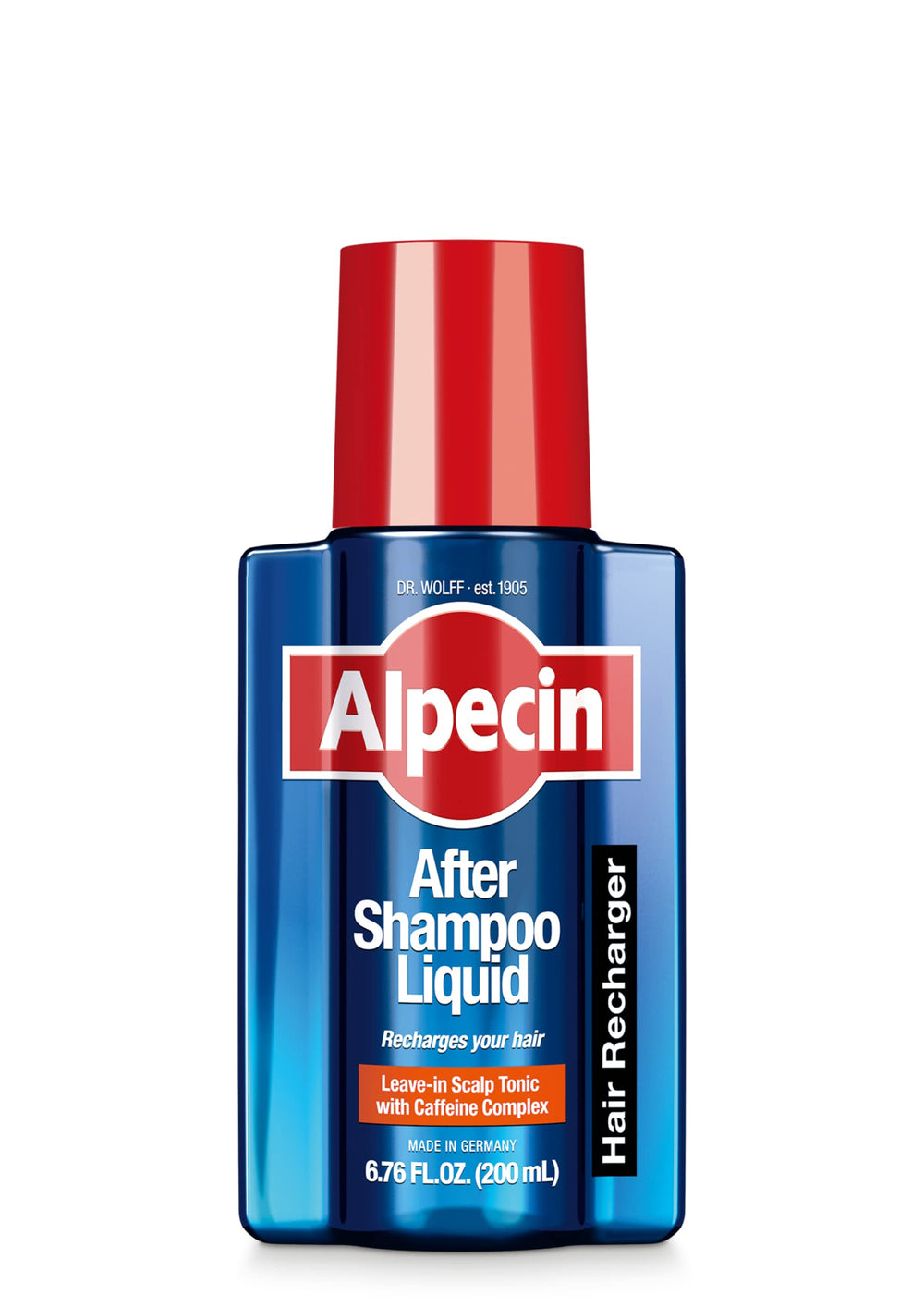 Alpecin Caféine : gros plan sur la bouteille, texture fluide facilitant l’application.