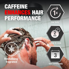 Étiquette du liquide après-shampooing Alpecin indiquant usage quotidien et bienfaits.