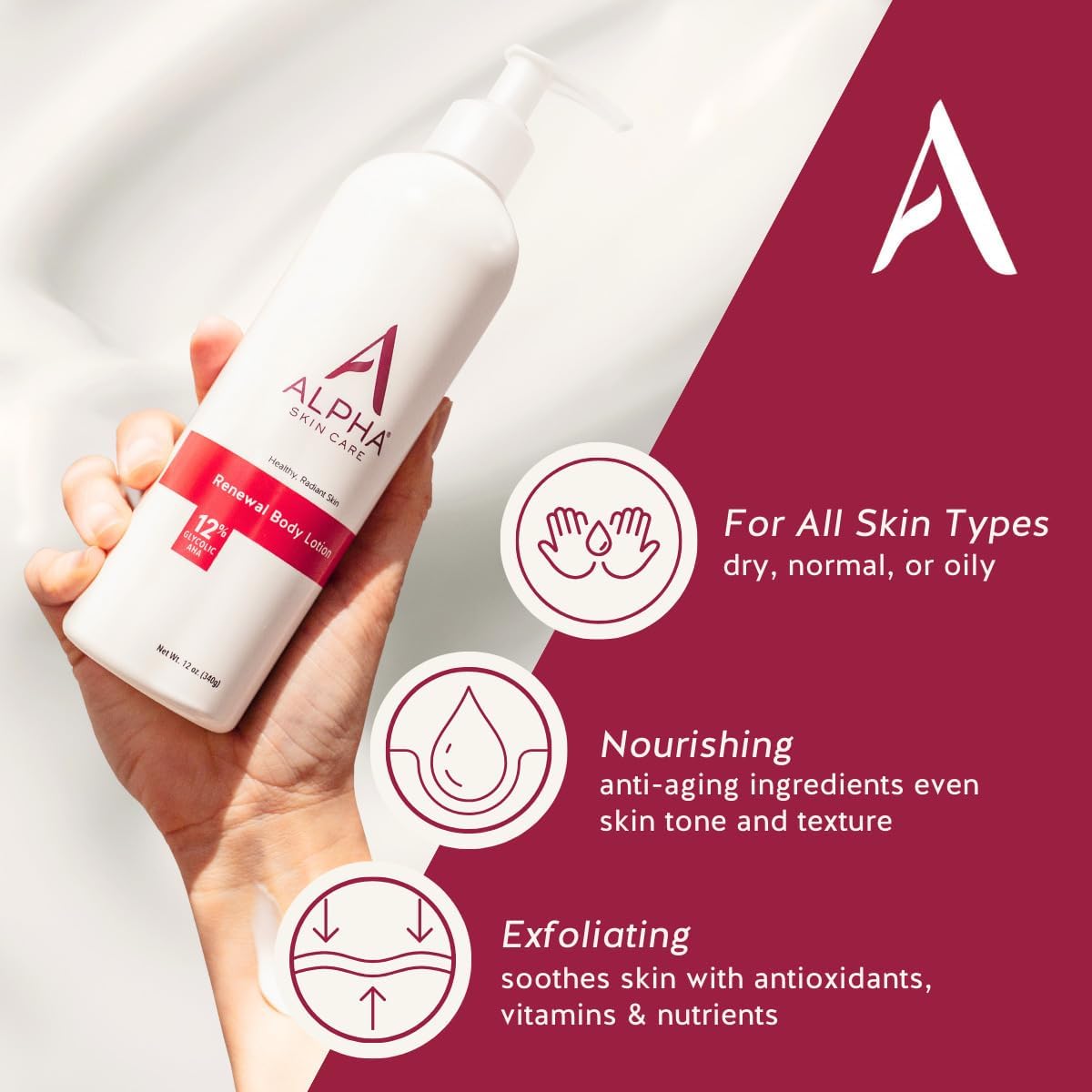 Flacon élégant Alpha Skin Care prêt à l’emploi, soin hydratant quotidien