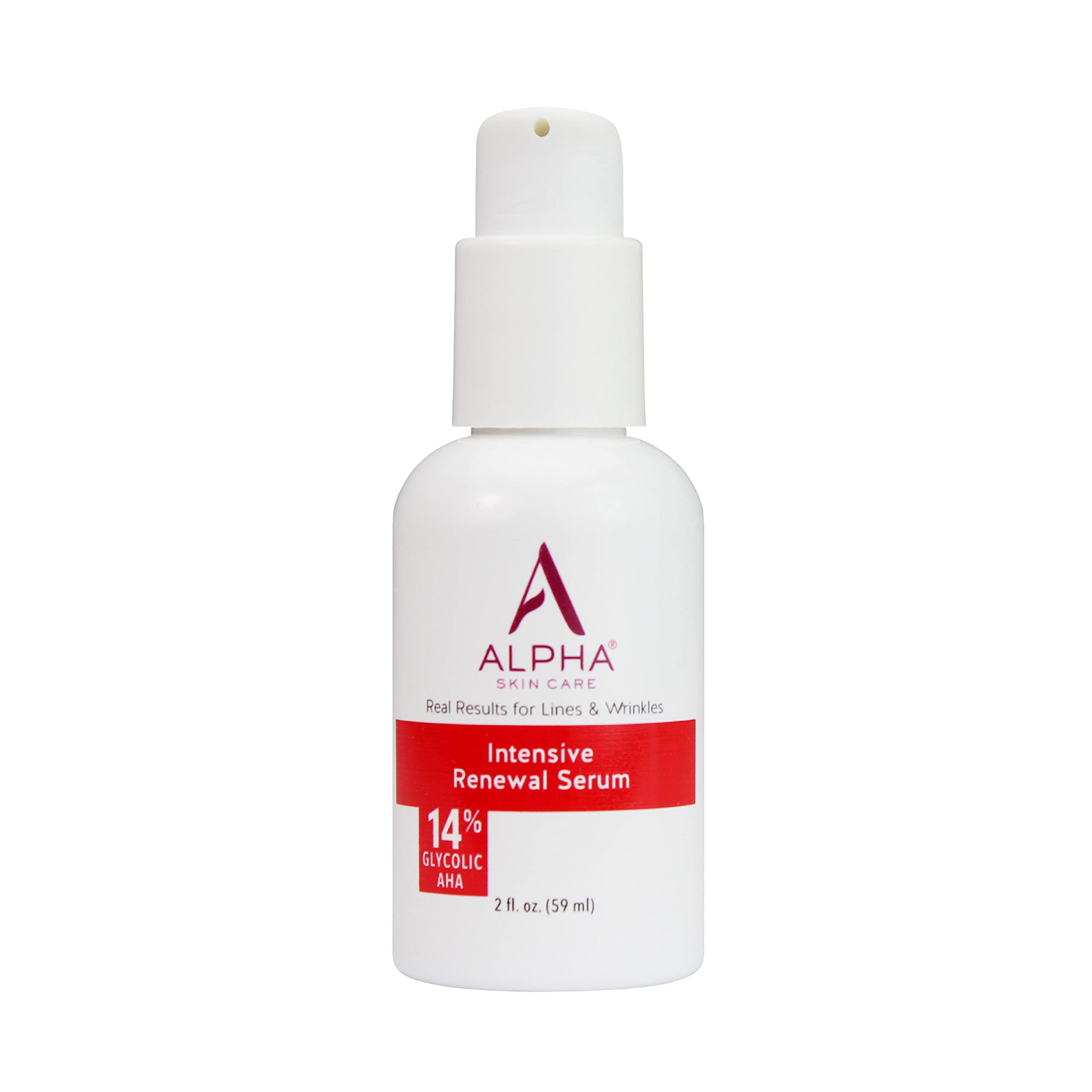 Alpha Skin Care Renewal Serum, flacon mis en évidence pour une utilisation quotidienne.