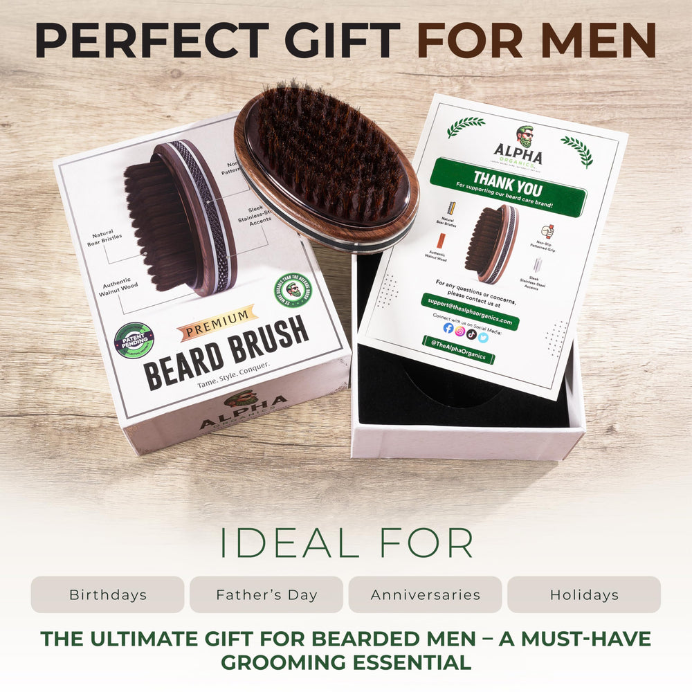 Brosse barbe Alpha Organics adaptée à barbes de toutes longueurs.
