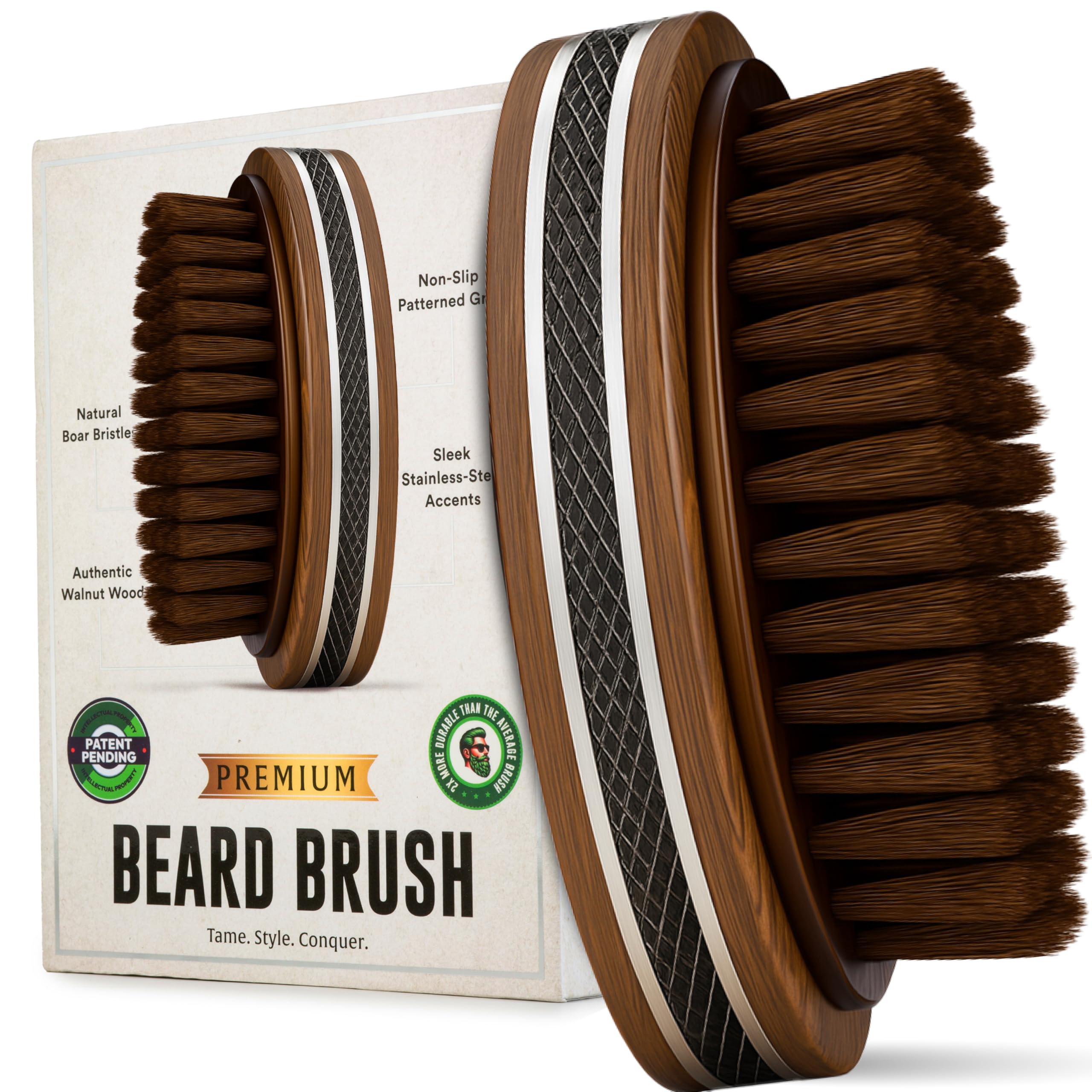 Brosse Alpha Organics barbe poils sanglier pour démêler et répartir les huiles.