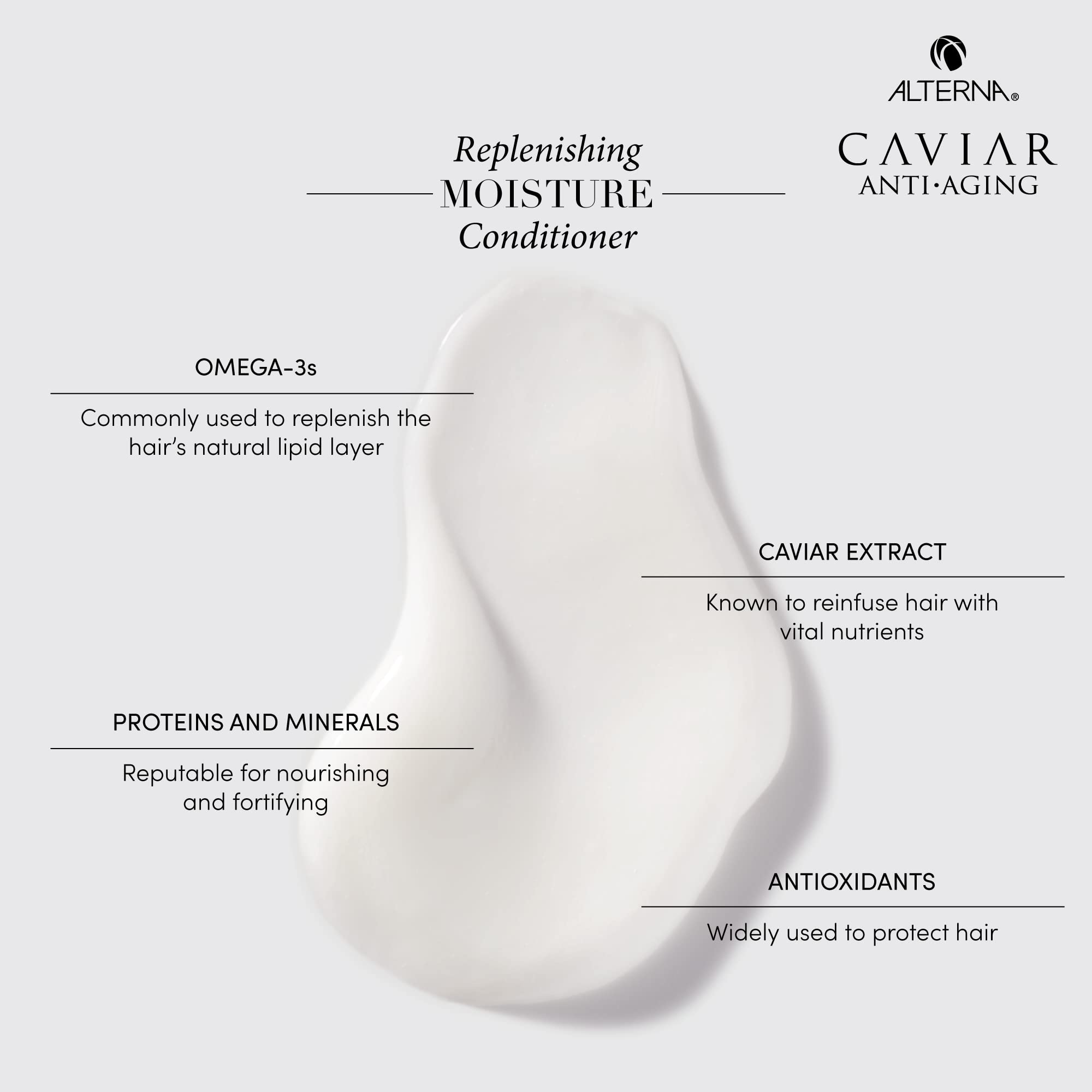 Texture crème légère d'Alterna pour une application fluide.