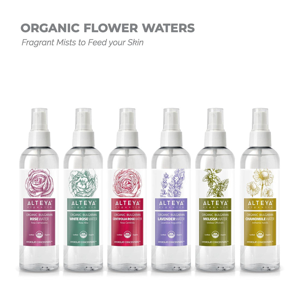 Brume quotidienne d’eau de rose Alteya pour le visage et les cheveux.