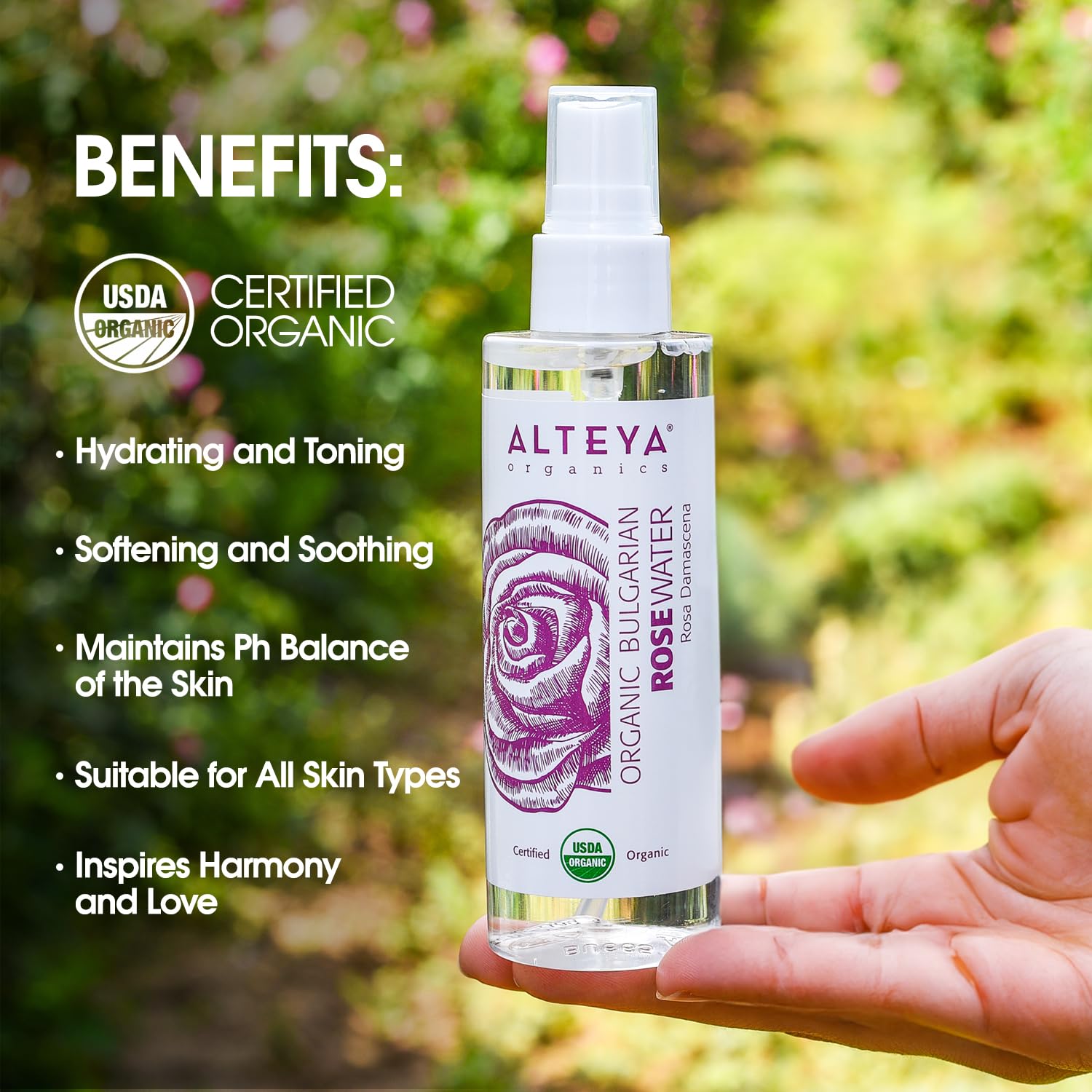 Alteya Organics distillat à vapeur pur, ingrédient unique pour soin cutané.