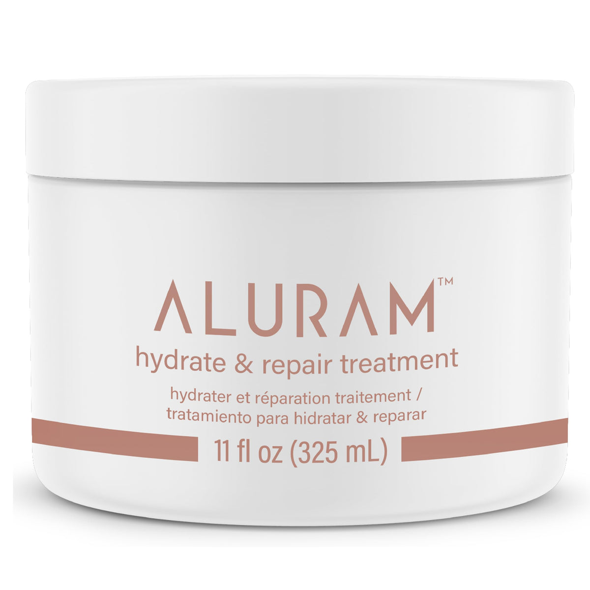 ALURAM Hydrate & Repair, flacon soin cheveux abîmés offrant hydratation en profondeur.