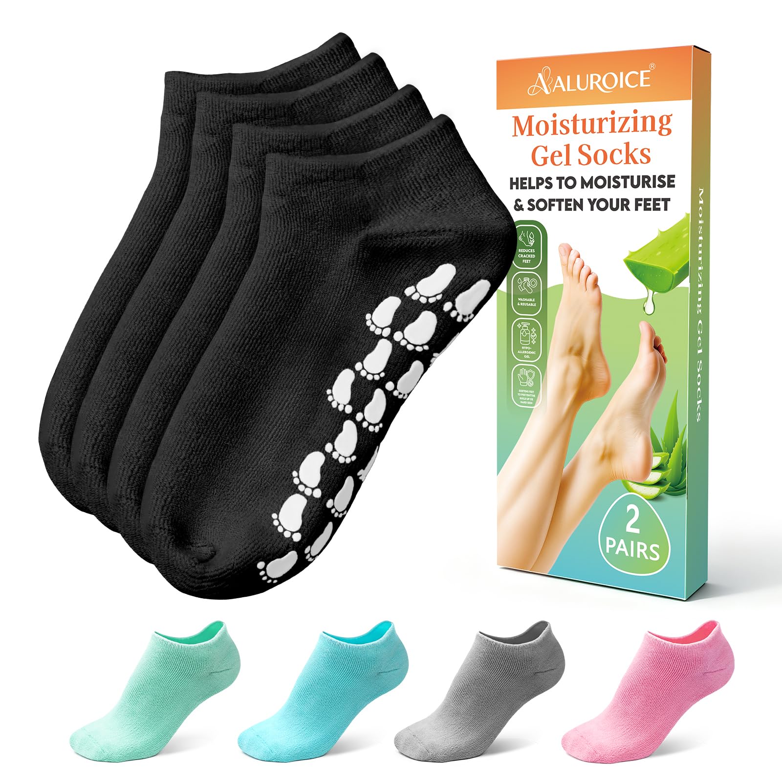 ALUROICE chaussettes hydratantes en silicone grande taille sur pieds, douceur durable.