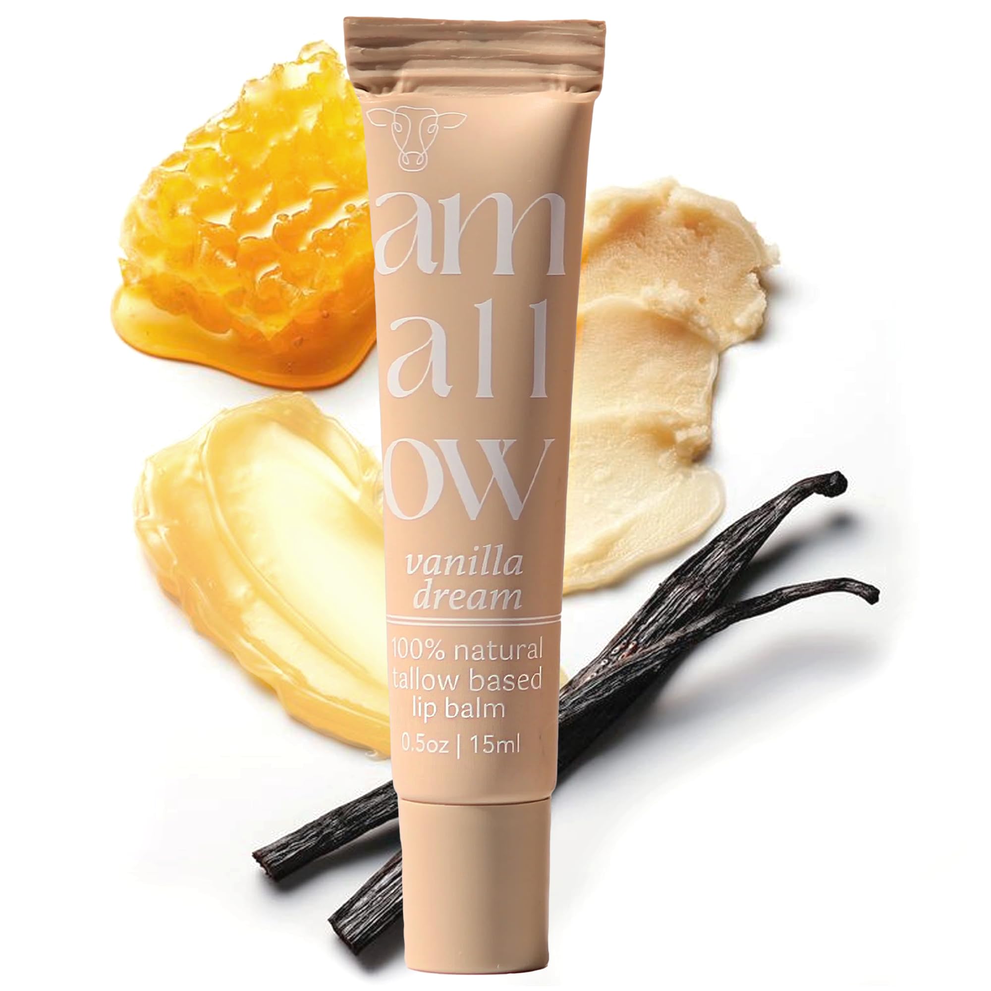 Baume Amallow tallow lèvres dans un tube presse pour une application rapide et propre.