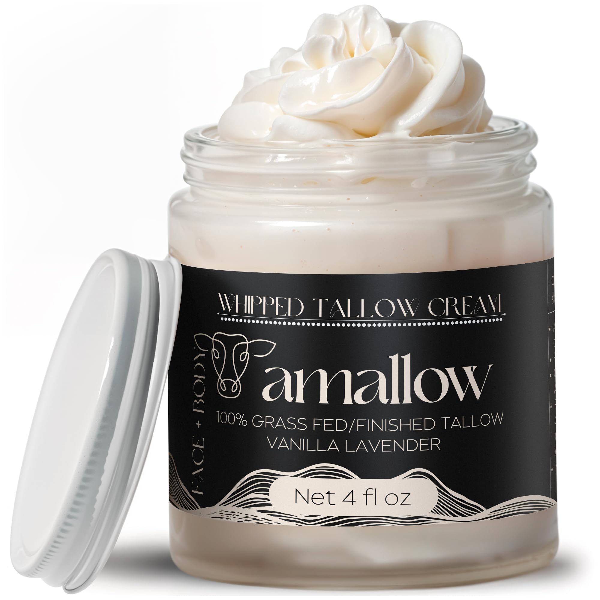 Amallow texture crème fouettée visuelle pour visage et corps, hydratation prolongée.