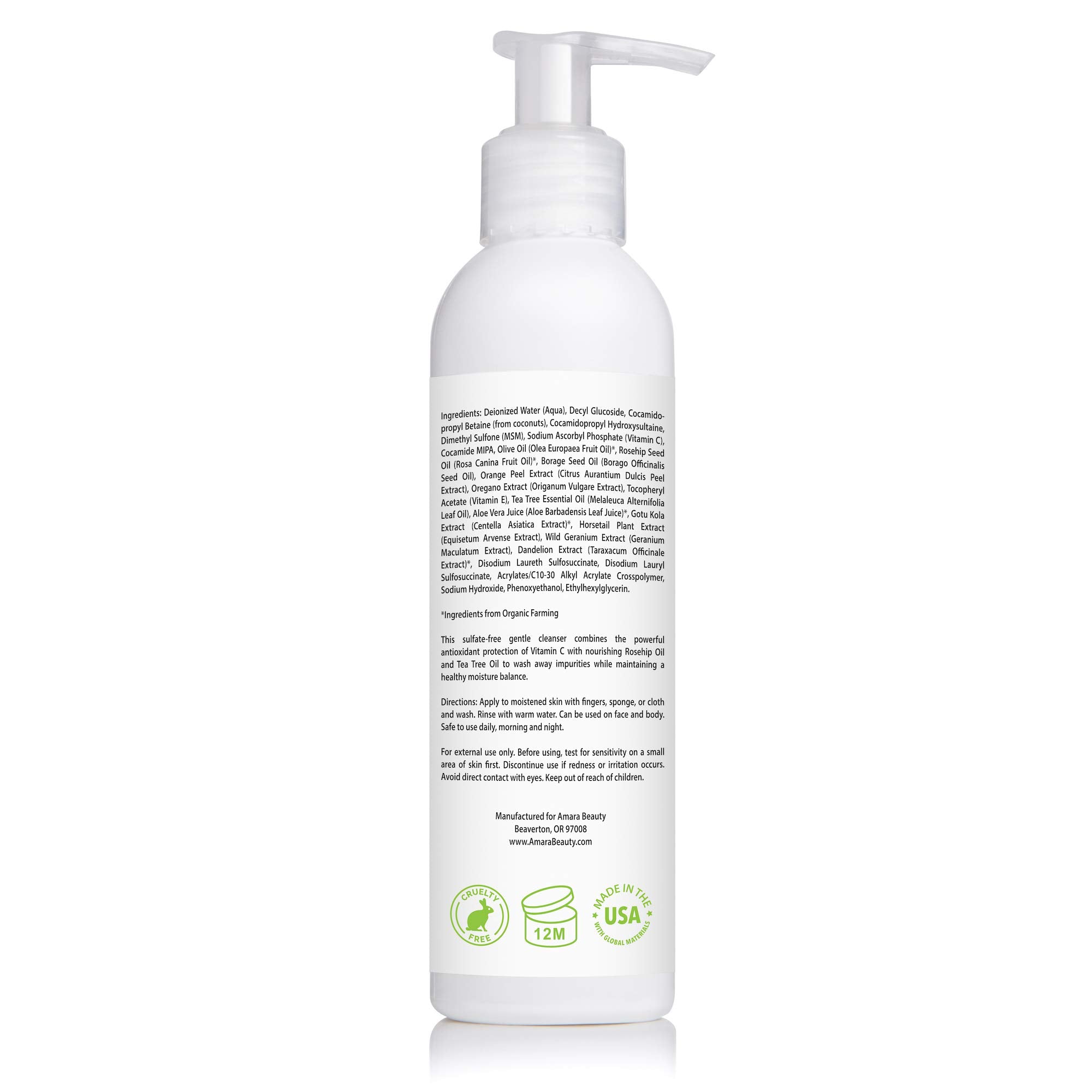 Amara Beauty Ingrédients Aloé Vera et huile de rose musquée nourrissent la peau