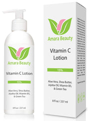 Amara Beauté Lotion Vitamine C flacon 8 oz pour visage et corps, hydratation durable.
